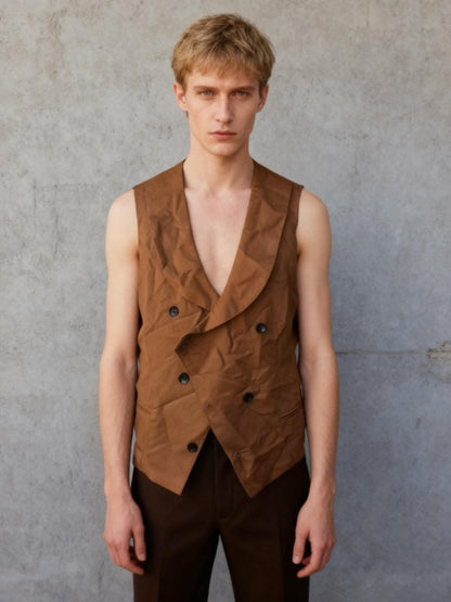 Manfinity Bizformal Men's Casual Solid Color Double-Breasted Vest, Autumn size M