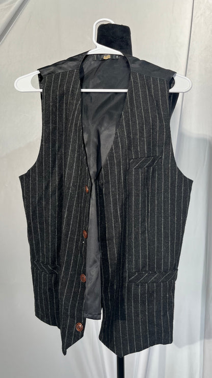 Jeovuanun Womens Striped Button Dressy Vest Jacket Casual Stretchy OL Fitted Tuxedo Suit Waistcoat  Size M