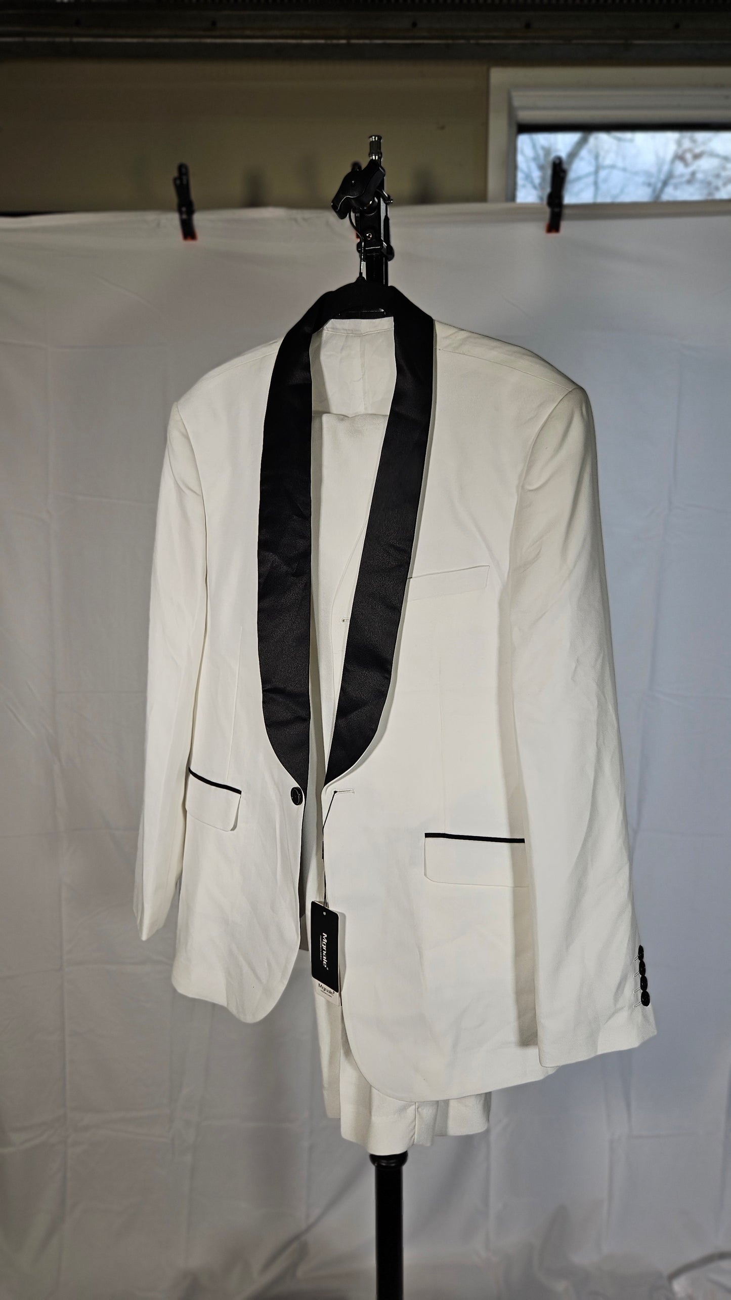 Men's Shawl Lapel 2 Piece Suits Slim Fit One Button White Wedding Groom Tuxedos Size M