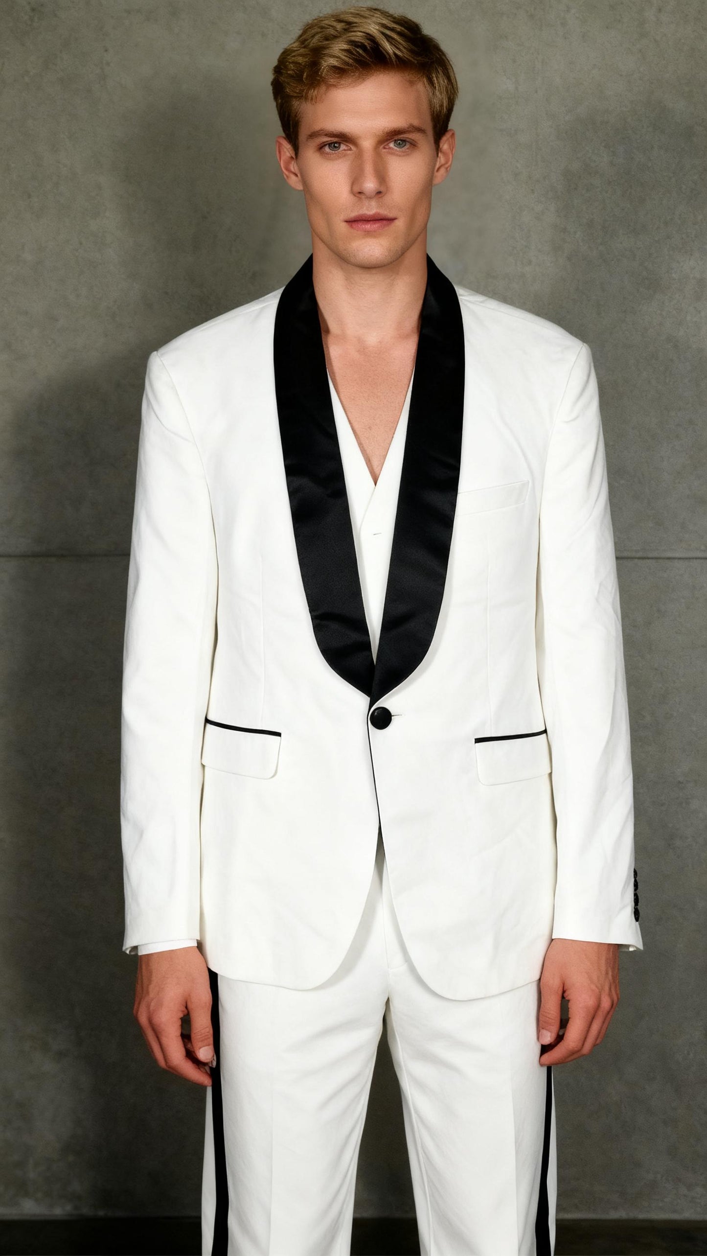 Men's Shawl Lapel 2 Piece Suits Slim Fit One Button White Wedding Groom Tuxedos Size M