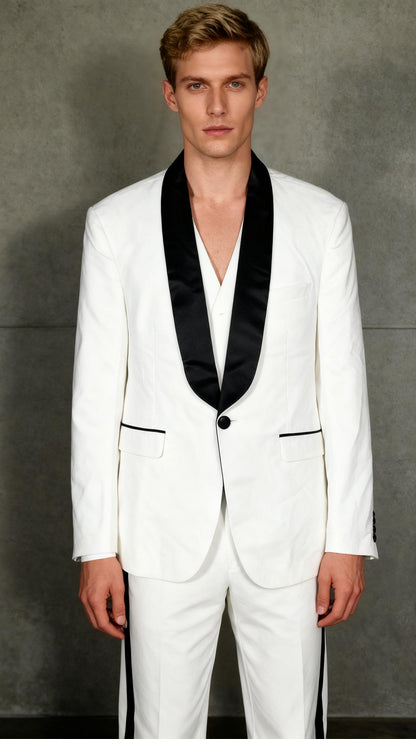 Men's Shawl Lapel 2 Piece Suits Slim Fit One Button White Wedding Groom Tuxedos Size M
