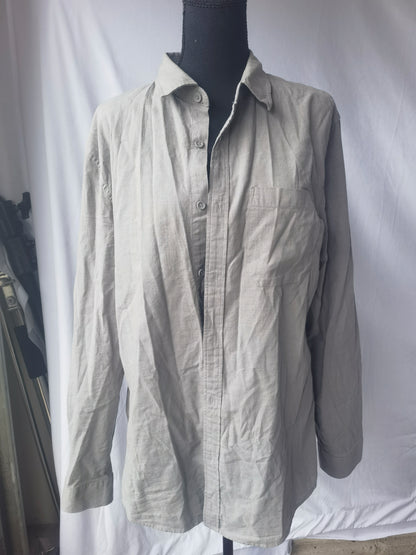 JEKAOYI Mens Casual Long Sleeve Cotton Linen Shirts Buttons Down Solid Plain Roll-Up Sleeve Summer Beach Shirts, Size M