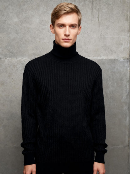 Mens Casual Sweater Long Sleeve Men Turtleneck Ribbed Knit Sweater Fall Tops Size XL