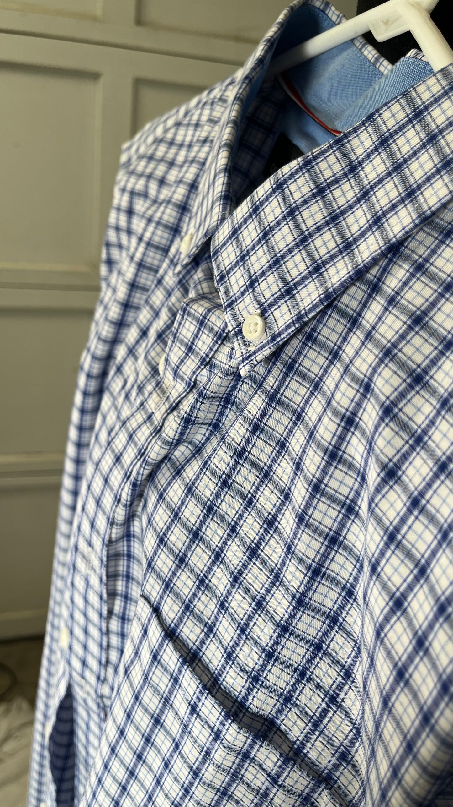 Short Blue White Checkered Shirt Size M