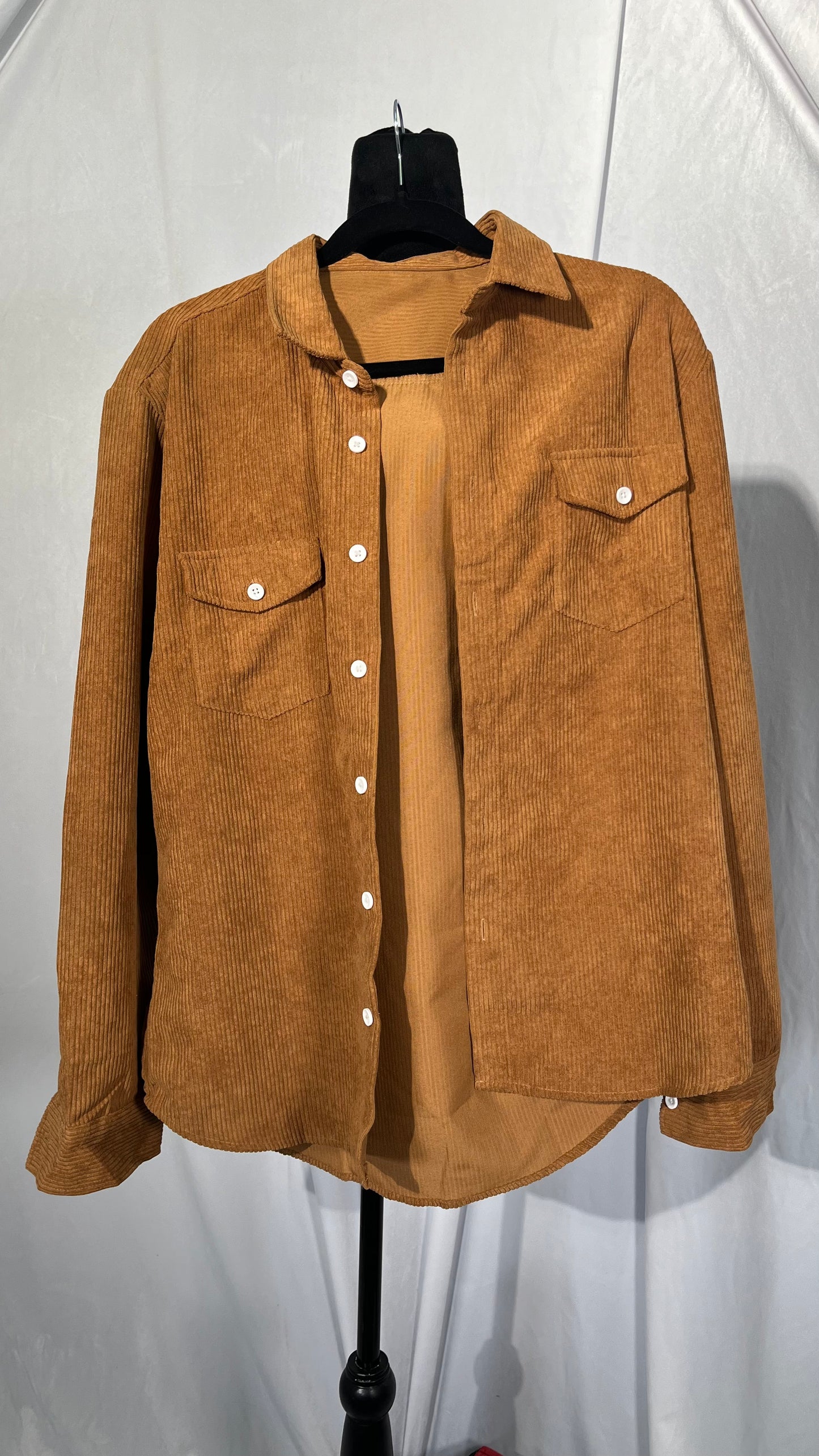 JMIERR Men's Corduroy Button-Down Shirts Casual Long Sleeve Fall Shacket Jacket with Flap Pocket for Men,CA 43(L),0 BrownSize M