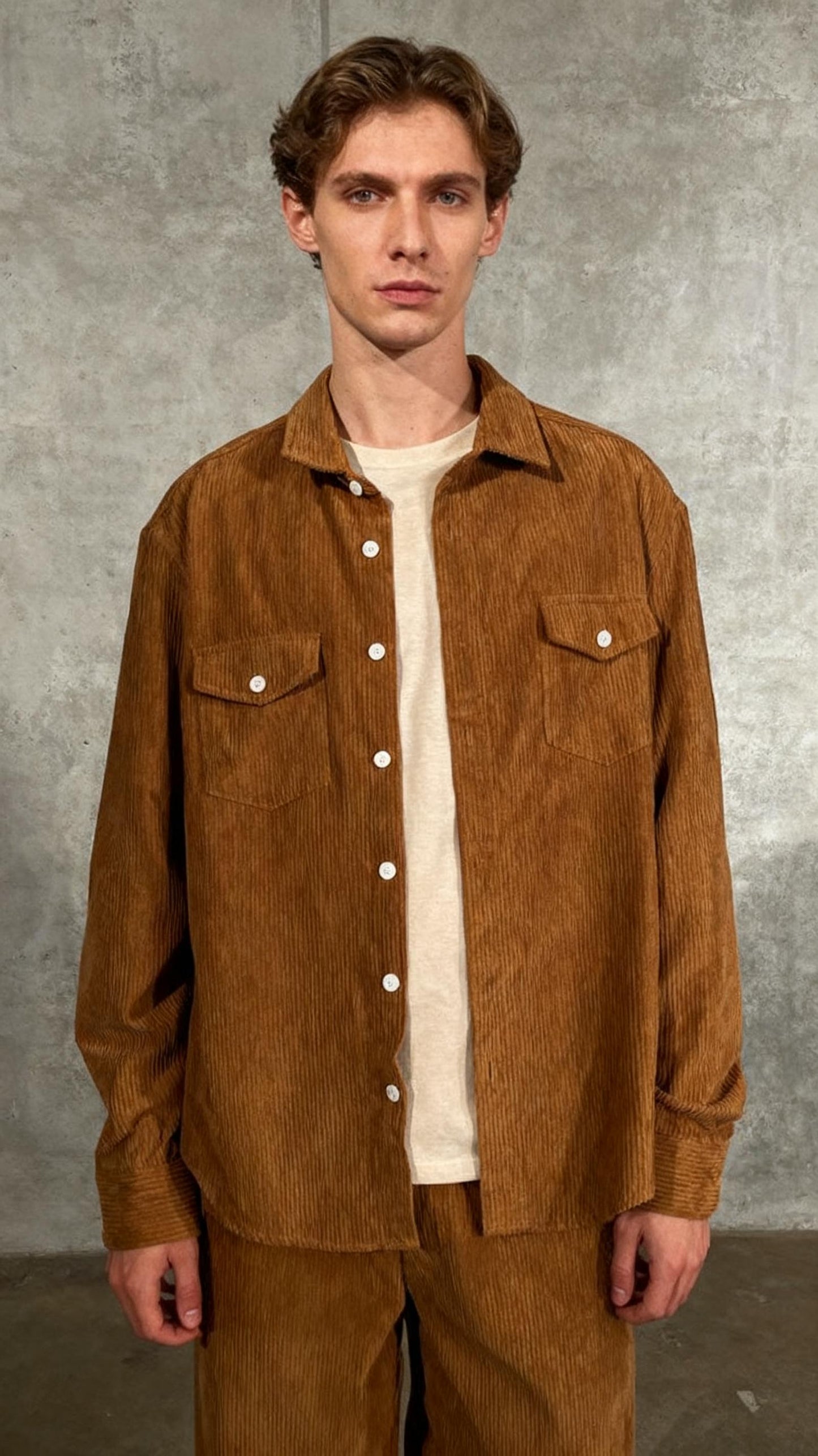 JMIERR Men's Corduroy Button-Down Shirts Casual Long Sleeve Fall Shacket Jacket with Flap Pocket for Men,CA 43(L),0 BrownSize M