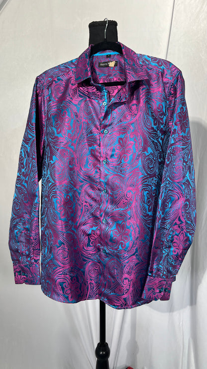 Men Spring Autumn Long Sleeve Casual Fit Shirt Wedding Party Business Work Shirt  size L