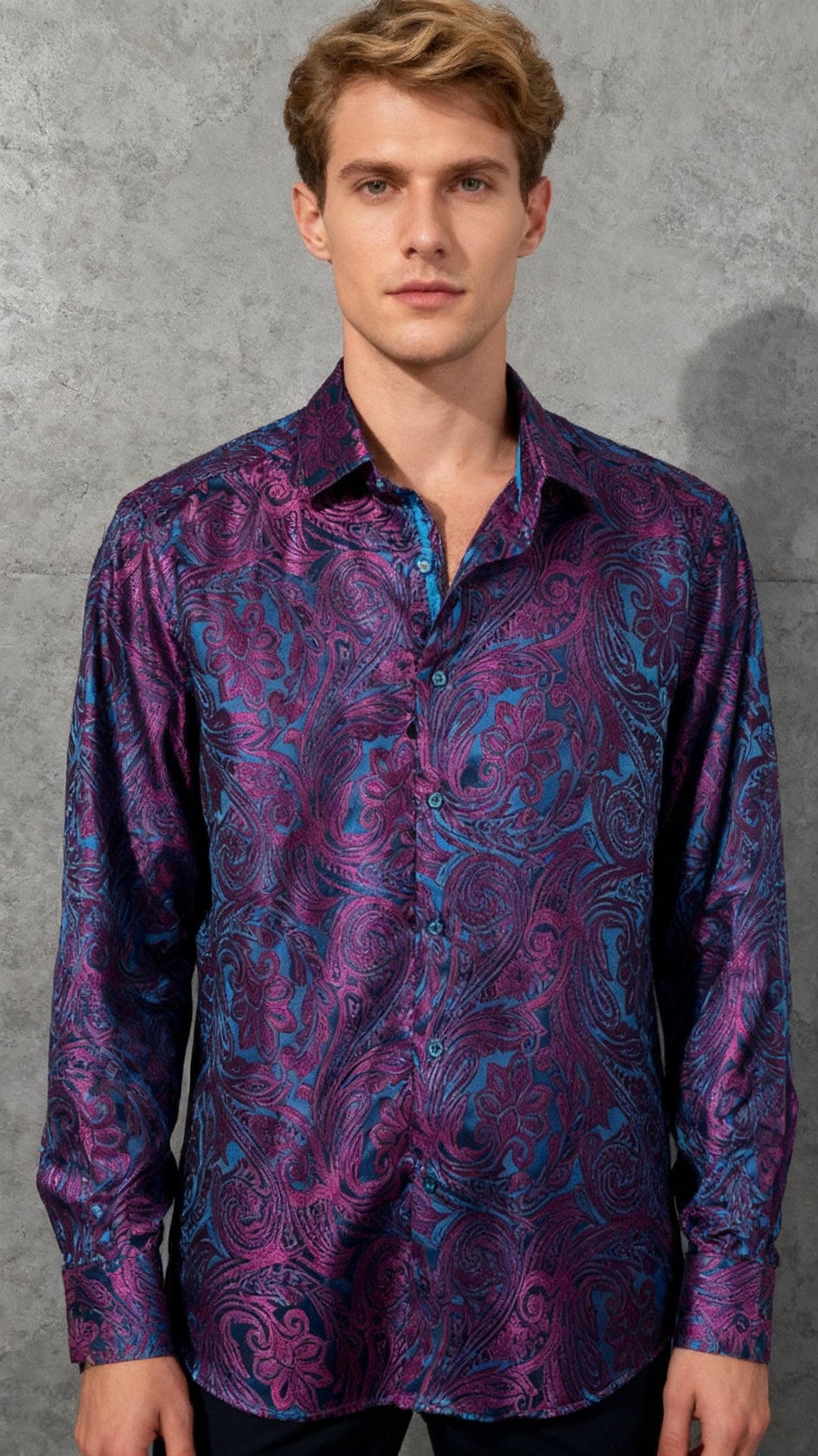 Men Spring Autumn Long Sleeve Casual Fit Shirt Wedding Party Business Work Shirt  size L