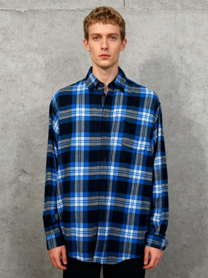 Mens & Boys Flannel Shirts Long Sleeve Cotton Regular Casual Plaid Button Down Shirt with Pockets  Size L