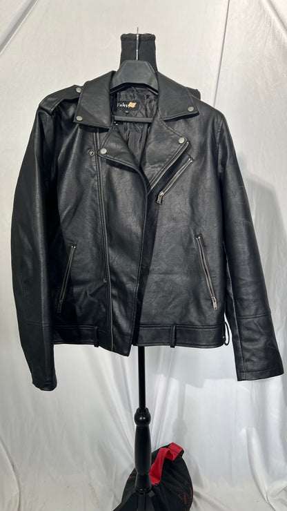Men’s Black Genuine Sheepskin | Shirt Collar Retro Biker Outerwear | Classy Zip-Up Lightweight Leather Jacket Size XL