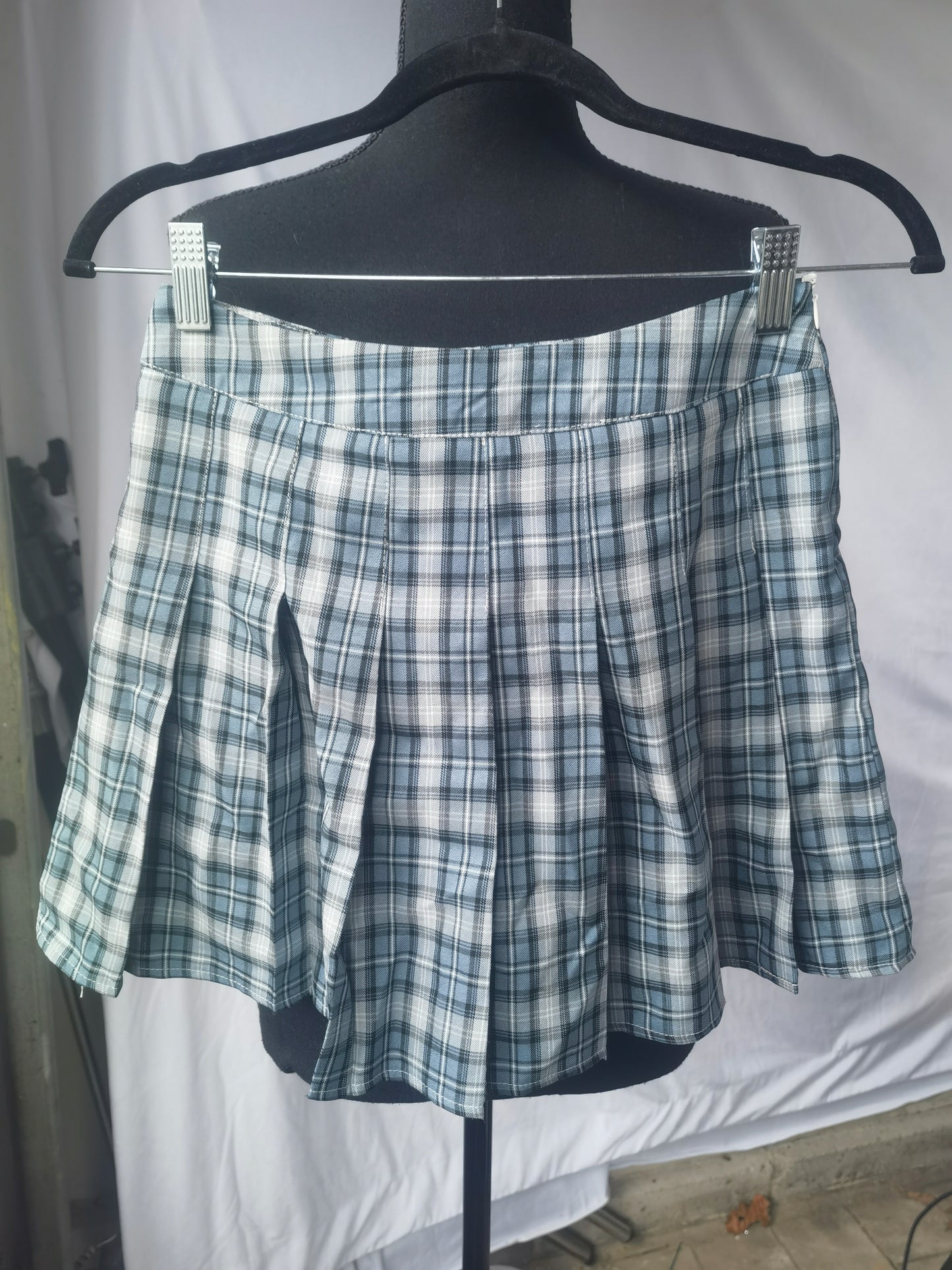 Women's Light Blue White High Waist Plaid Pleated Skirt   School Girls Cosplay Lolita Plaid High Waist A-Line Pleated Skirt Size S