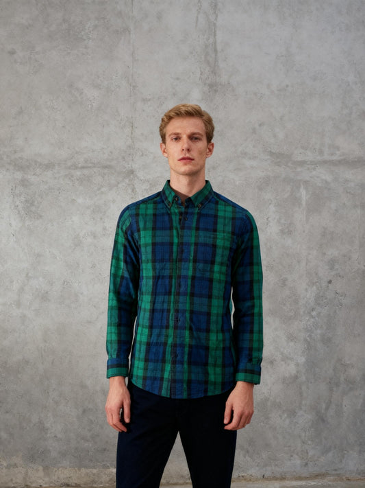 Mens Matching Family Plaid Poplin Button Up Shirt - All Dressed Up - greensize 10