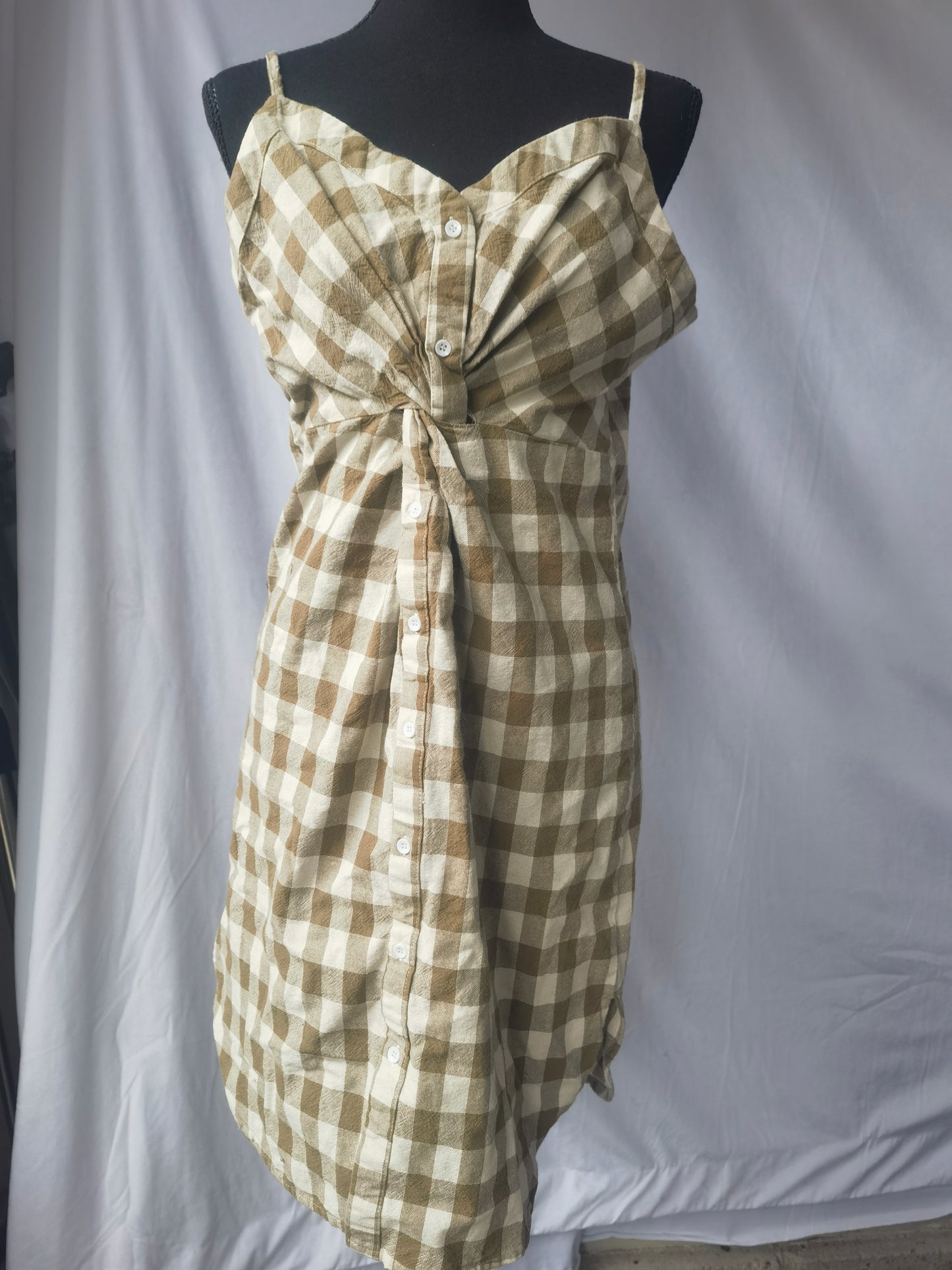 Women's Plaid Tube Dress Zip Up Strap Sleeveless Party Mini A-Line Dress Size S