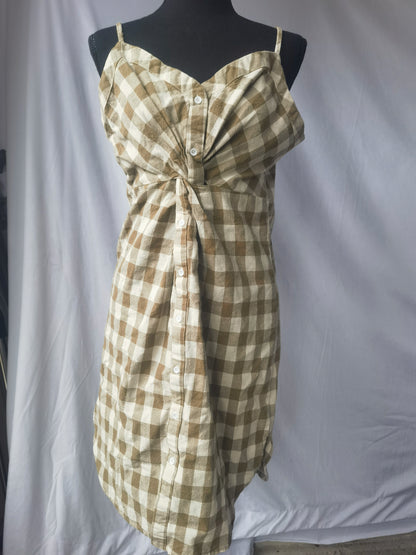 Women's Plaid Tube Dress Zip Up Strap Sleeveless Party Mini A-Line Dress Size S