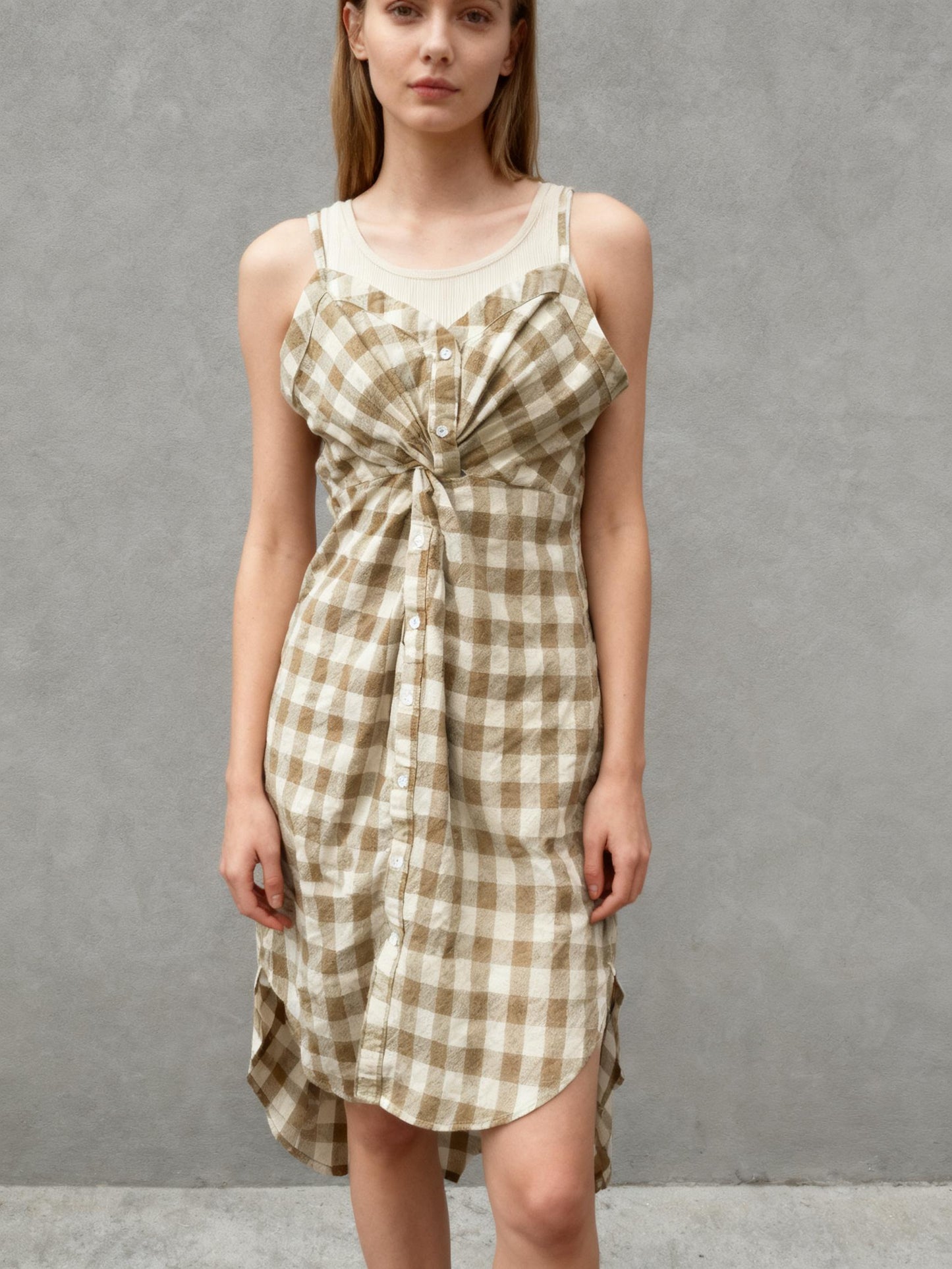 Women's Plaid Tube Dress Zip Up Strap Sleeveless Party Mini A-Line Dress Size S