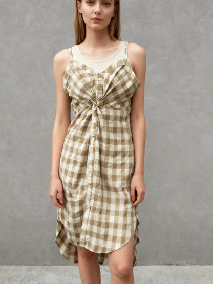 Women's Plaid Tube Dress Zip Up Strap Sleeveless Party Mini A-Line Dress Size S