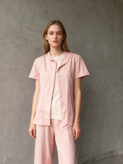 Belle Poque Women's Summer Short Sleeve Blouse Lapel Collar Slim Fit Casual Office Blouse Size S