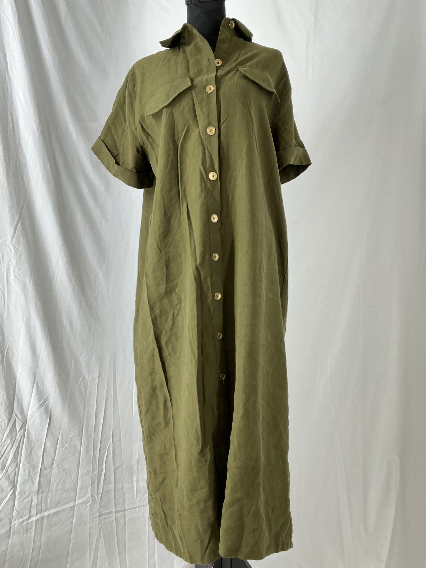 ZARA Green Button-Up Dress Size L