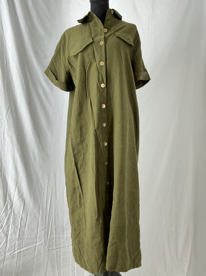 ZARA Green Button-Up Dress Size L