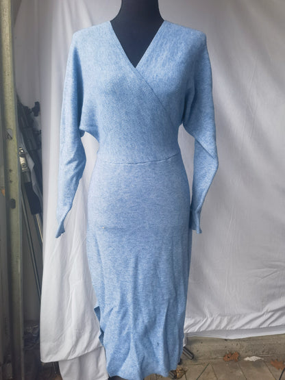 Sea Green Ribbed Bodycon Dress for Women | U-Neckline, Body-Fit, Ankle Length, Full Sleeves | Premium Ribbed Material | Chic, Comfortable, Versatile Dress for Formal & Casual Occasions Size S