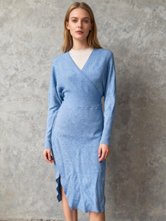 Sea Green Ribbed Bodycon Dress for Women | U-Neckline, Body-Fit, Ankle Length, Full Sleeves | Premium Ribbed Material | Chic, Comfortable, Versatile Dress for Formal & Casual Occasions Size S