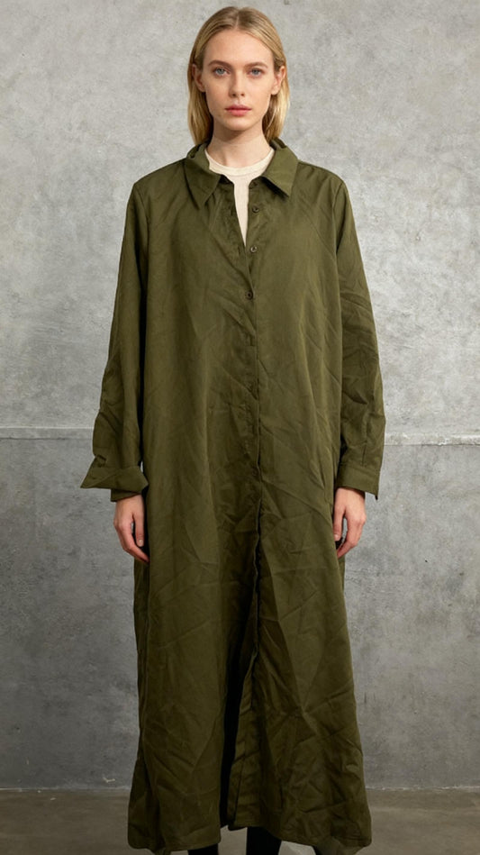 Women's Shirt Collar Dress Solid Casual Dress Size L