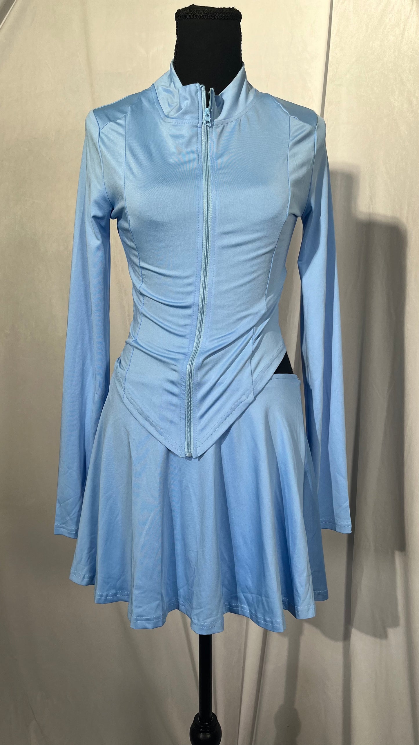 2 Piece Tennis Dress for Women Long Sleeve Zipper Tight Jacket Mini Skirt with Shorts Cute Workout Skort Skirt Set Size M