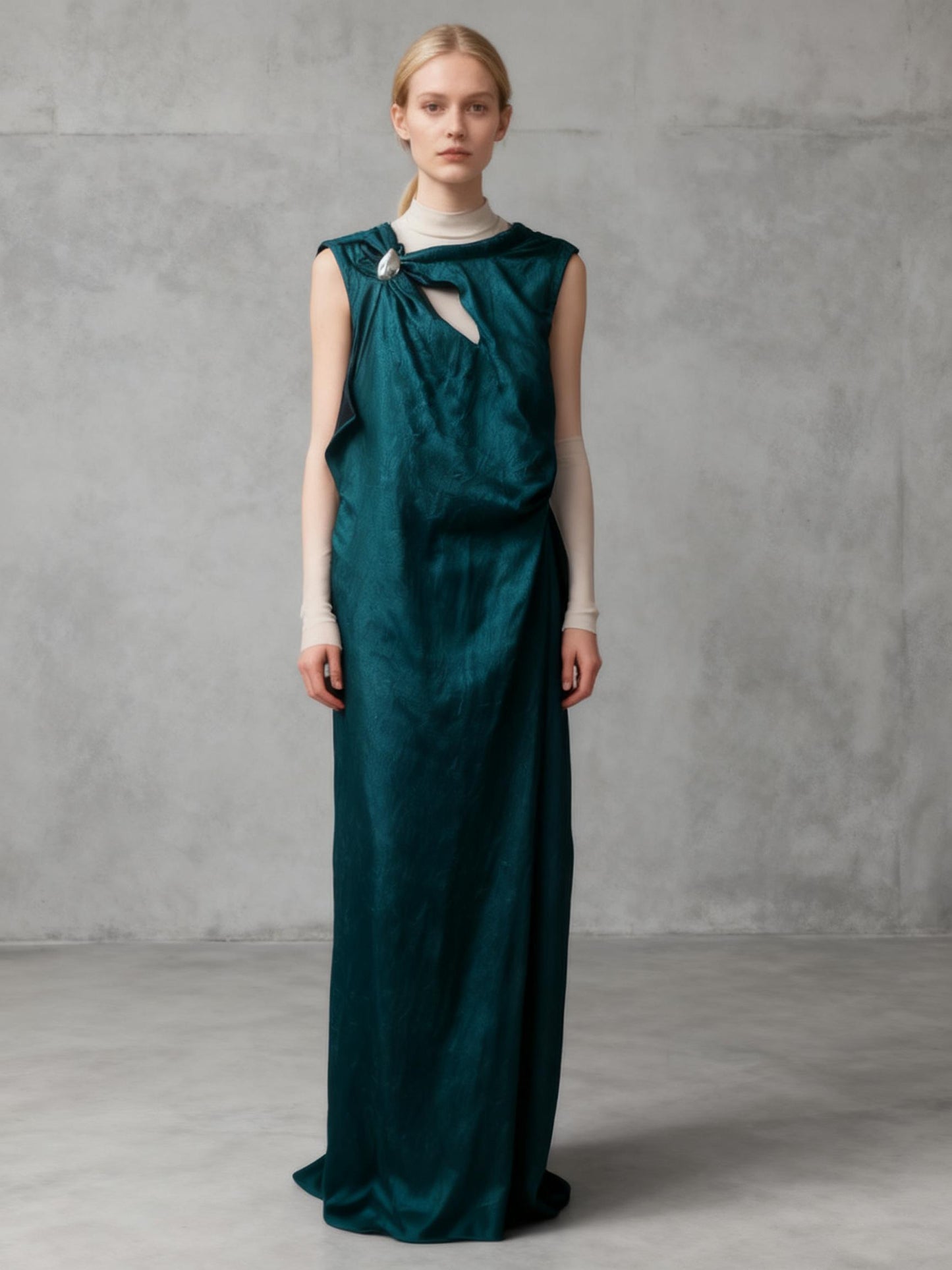 ZARA Women's GOLD APPLIQUÉ SATIN MIDI DRESS Size S