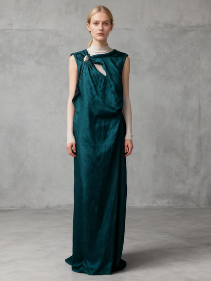 ZARA Women's GOLD APPLIQUÉ SATIN MIDI DRESS Size S