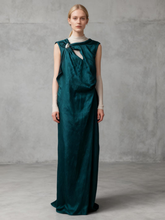 ZARA Women's GOLD APPLIQUÉ SATIN MIDI DRESS Size S