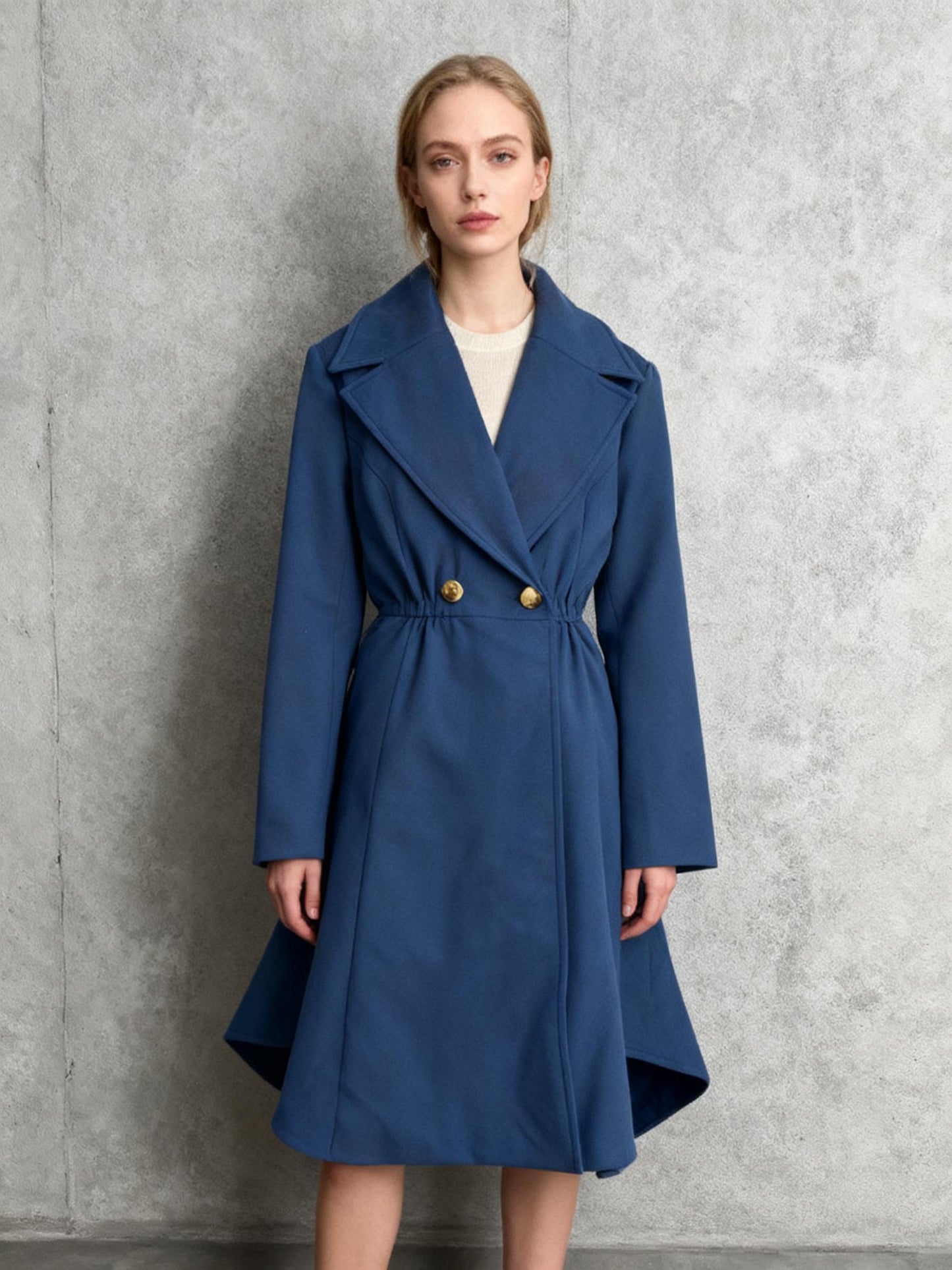 Women’s Navy Blue Double-Breasted Long Coat size m