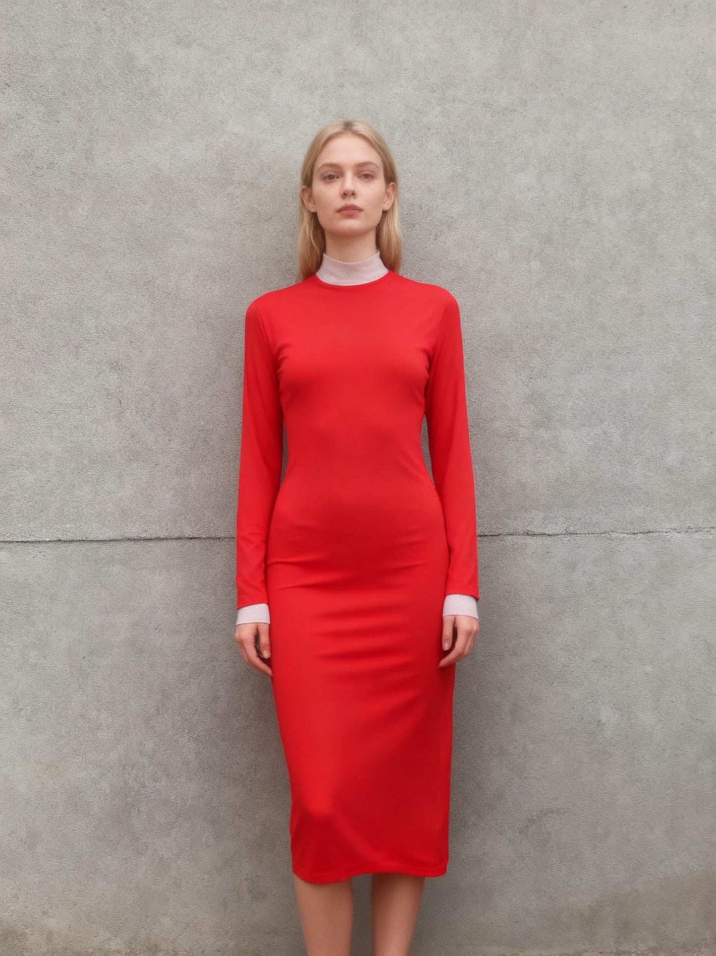 Women's red dress, long sleeves, size M