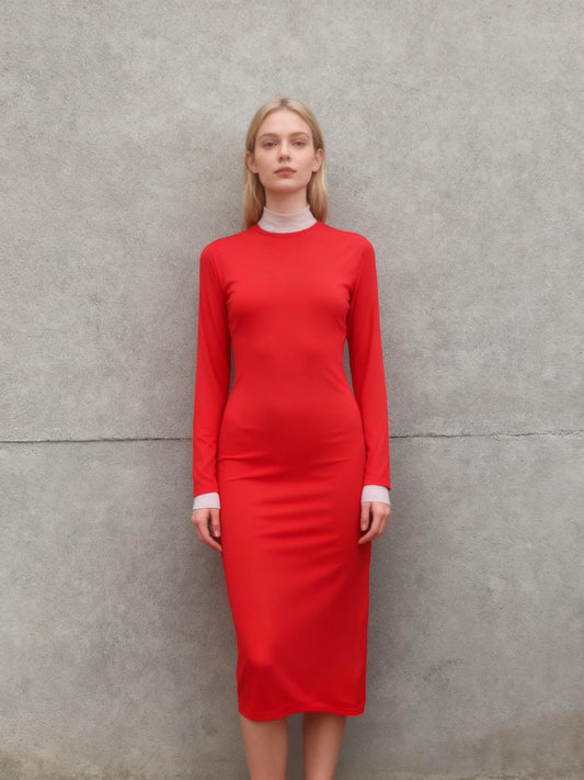 Women's red dress, long sleeves, size M