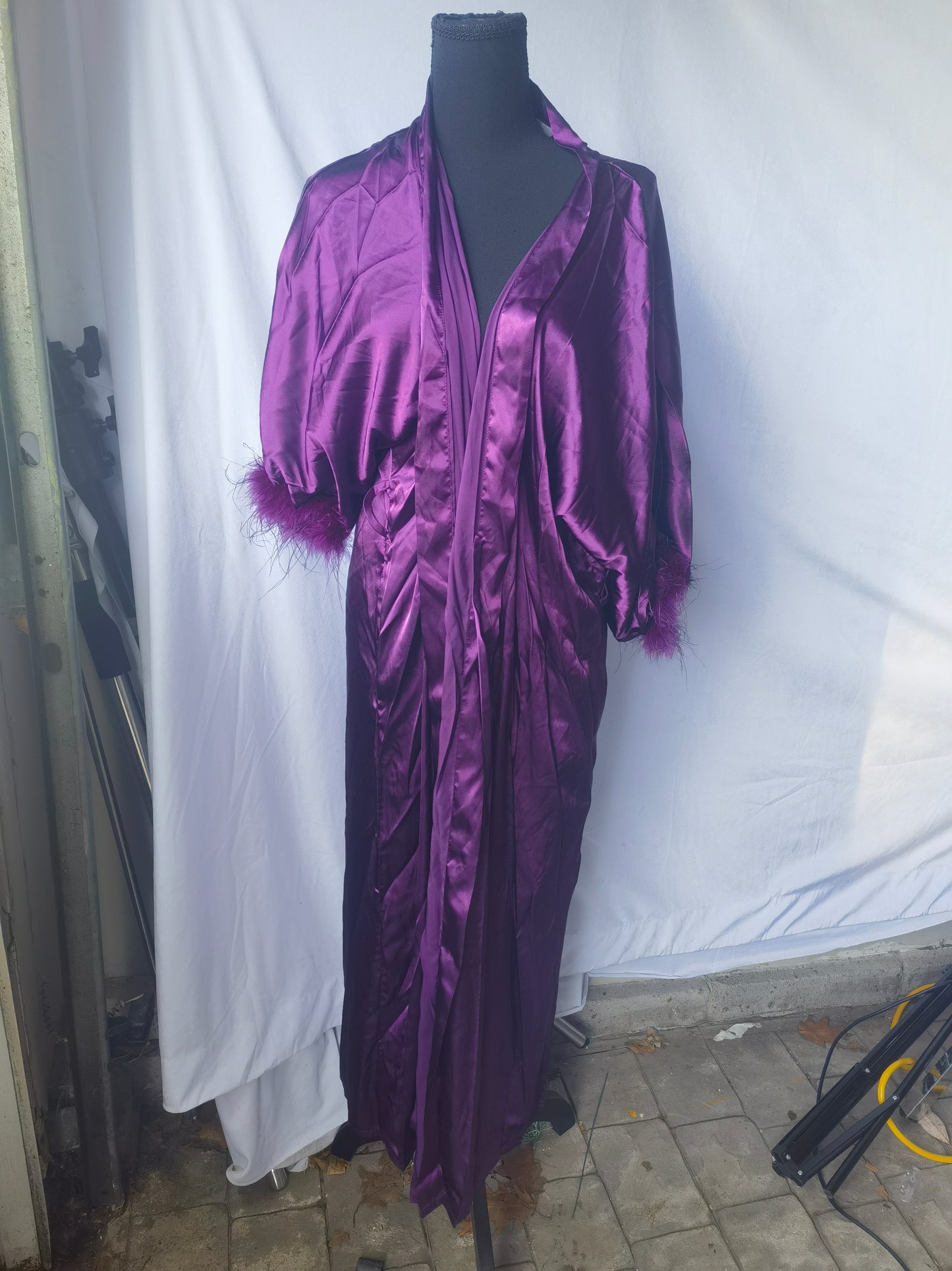 Women's Elegant Sleepwear Bath Robe Purple Pagan Long Silk Burlesque Long Ceremonial Gothic Silk Satin nightgown