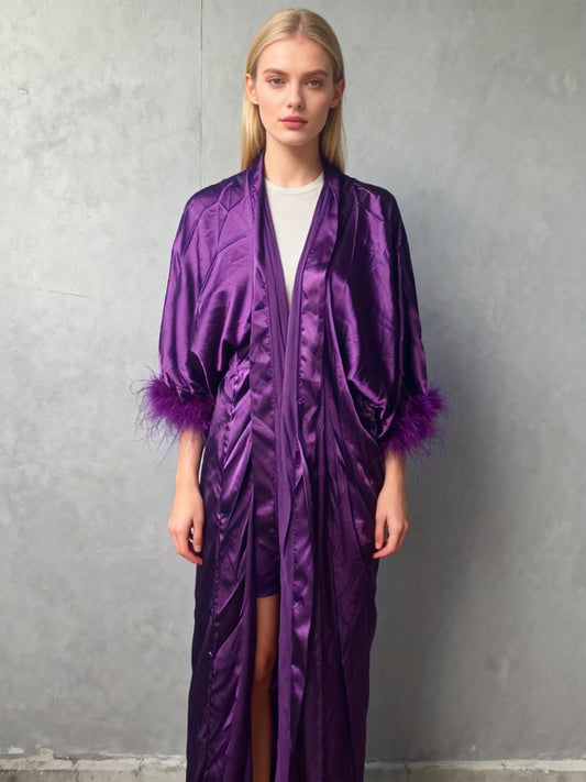 Women's Elegant Sleepwear Bath Robe Purple Pagan Long Silk Burlesque Long Ceremonial Gothic Silk Satin nightgown
