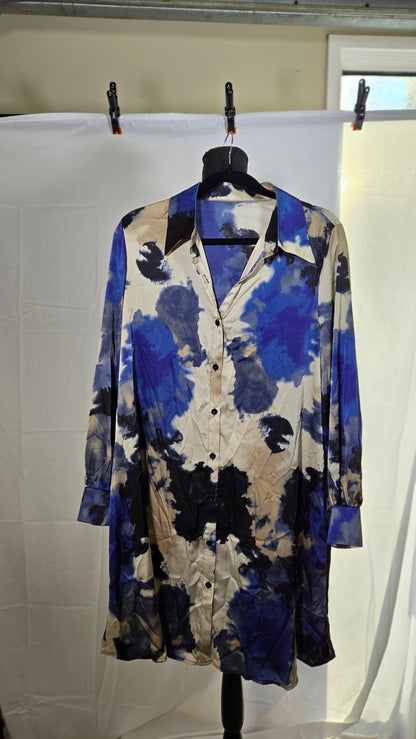 SHEIN Plus Size Button Front Long Sleeve Tie-Dye Mini Shirt Dress For Casual Vacation  size L