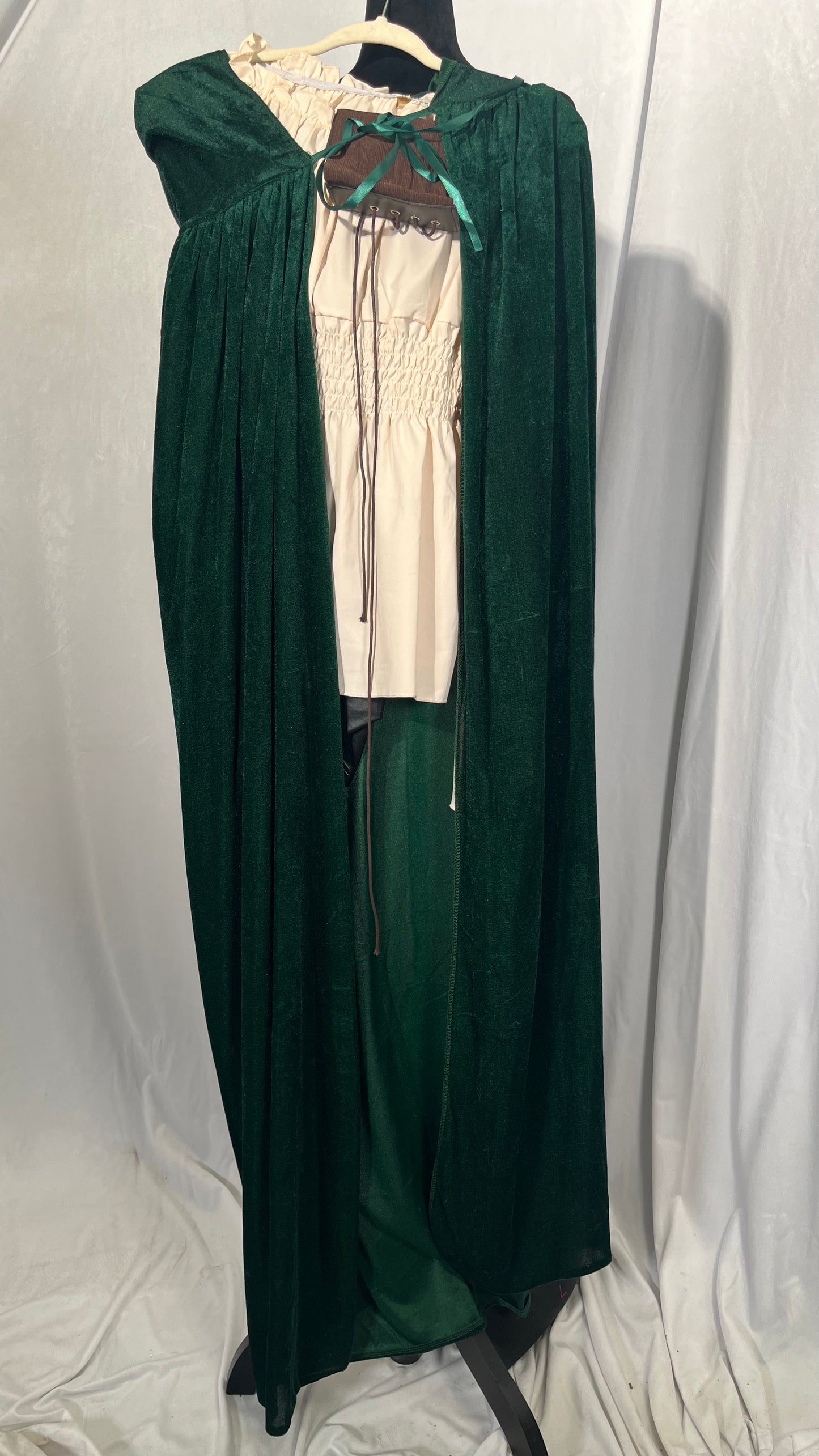 Hunter Emerald Green Crushed Velvet Full Length Hooded Cape - Size M