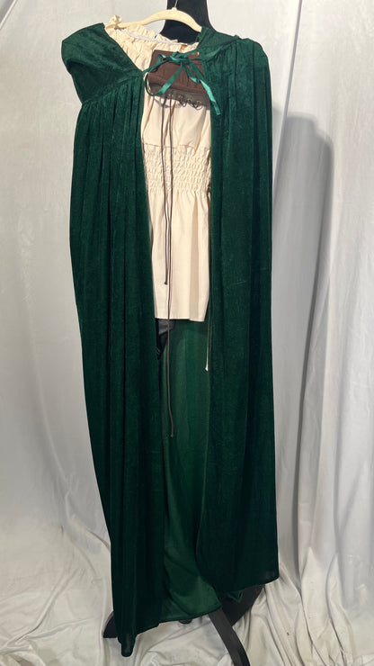 Hunter Emerald Green Crushed Velvet Full Length Hooded Cape - Size M