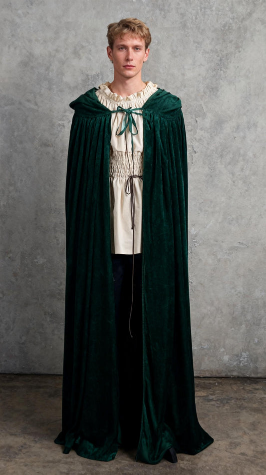 Hunter Emerald Green Crushed Velvet Full Length Hooded Cape - Size M