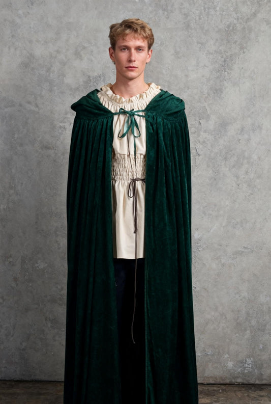 Hunter Emerald Green Crushed Velvet Full Length Hooded Cape - Size M