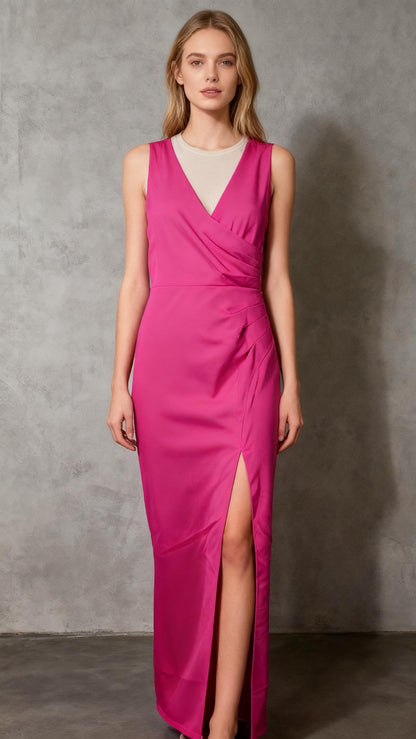 WOOSEA Women Sleeveless V Neck Split Evening Cocktail Long Dress