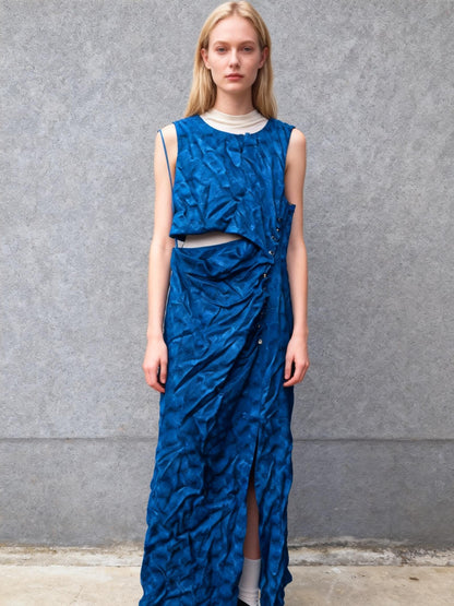 Women's blue JACQUARD MIDI DRESS Size S