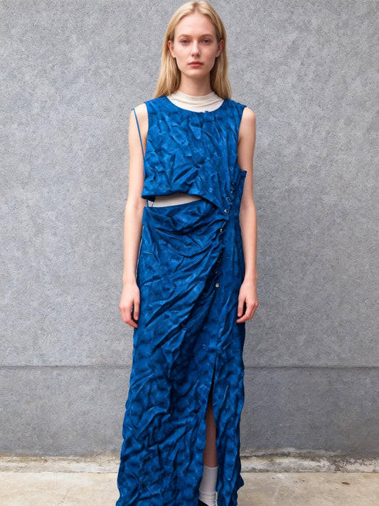 Women's blue JACQUARD MIDI DRESS Size S