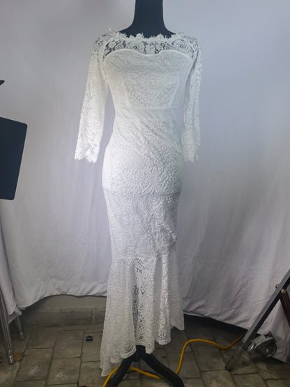 Women Solid Formal Lace Maxi Dress Long Sleeve Off Shoulder Elegant Party Gown Mermaid Dress size no