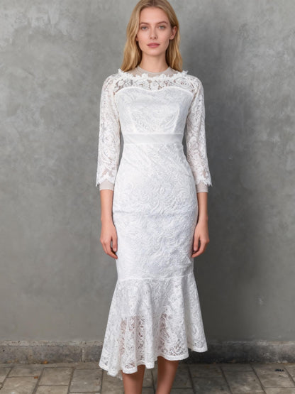 Women Solid Formal Lace Maxi Dress Long Sleeve Off Shoulder Elegant Party Gown Mermaid Dress size no