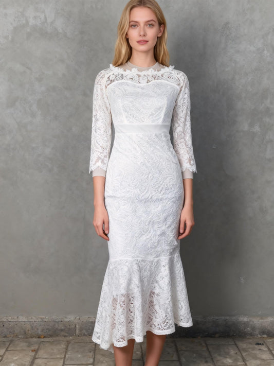 Women Solid Formal Lace Maxi Dress Long Sleeve Off Shoulder Elegant Party Gown Mermaid Dress size no