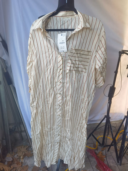 STRIPED BELTED MIDI DRESS Size L