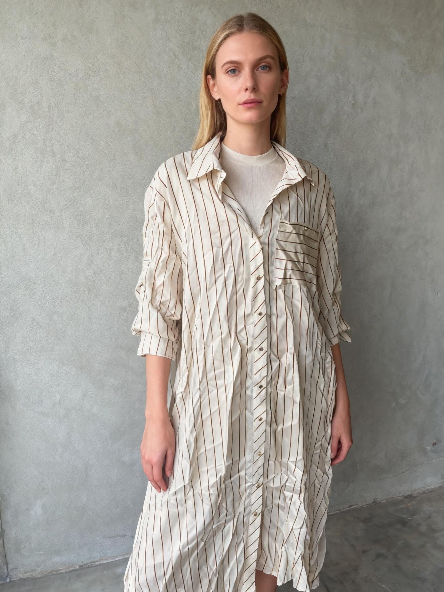 ZARA STRIPED BELTED MIDI DRESS Size L