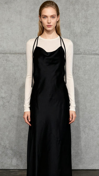 Silk Cocktail Dress for Women Evening Party Wedding Guest Fall Sexy Slip V Neck Long Tight Gala Dresses size S