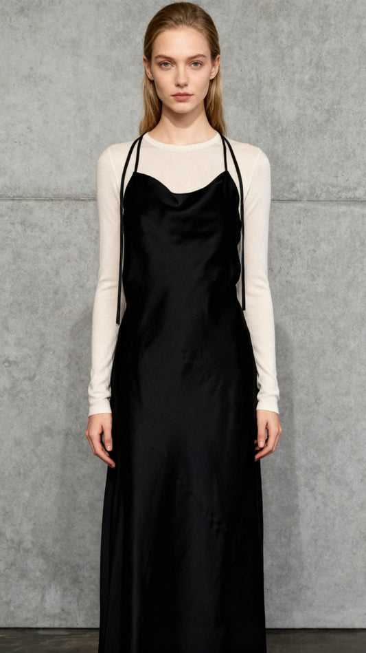 Silk Cocktail Dress for Women Evening Party Wedding Guest Fall Sexy Slip V Neck Long Tight Gala Dresses size S